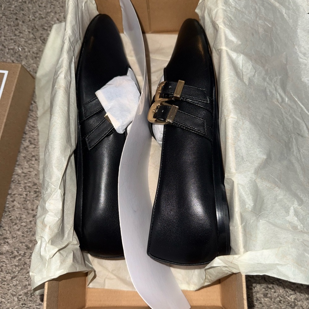 Dolce Vita Black Leather Double-Buckle Loafers - Picture 2 of 4